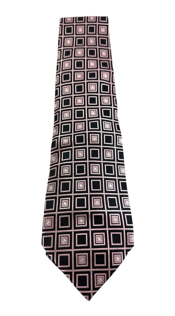 Burma Bibas 100% Silk Men’s Neck Tie Pink Black Geometric Squares 60”